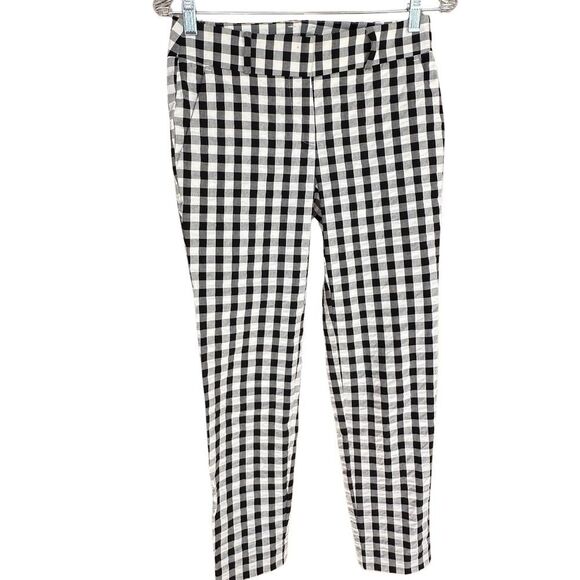 Loft Marisa Strait Black & White Check Gingham Pattern Cotton Pants Size 00P - Picture 1 of 9